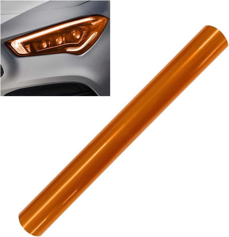 LHDOS 12" x 48" Car Light Tint Film, Yellow Self Adhesive Car Headlight Tint Wrap Film, Vinyl Tinted Color Sticker Sheet Roll for Vehicle Headlight, Brake Light, Tail Lights, Fog Lights (Orange) - Image 1